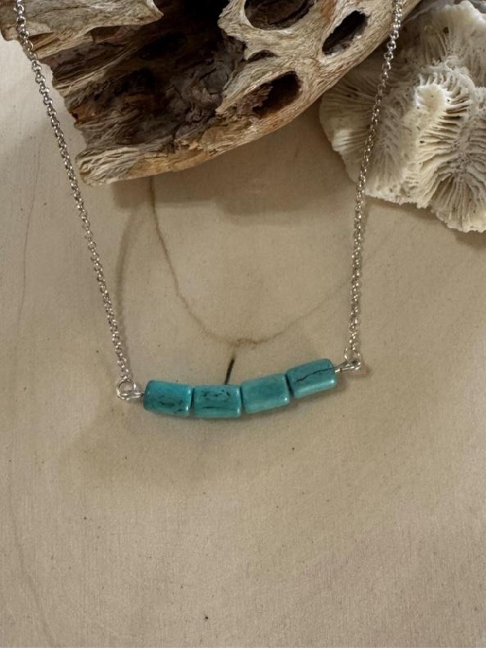 Southwestern 925 Sterling Silver Turquoise Bar Bead Necklace